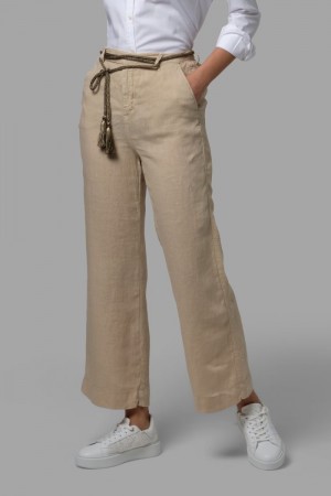 Beige La Martina Regular-fit 100% Linen Women Trousers USA | SHR-2436