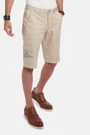 Beige La Martina Regular-fit Linen-blend Men Bermuda Shorts USA | QPK-6373