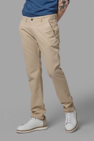 Beige La Martina Slim-fit Linen-blend Men Chino Pants USA | AHE-8186