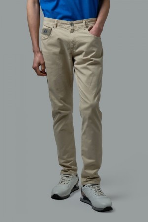 Beige La Martina Slim-fit Stretch Cotton Men Trousers USA | SHH-1326