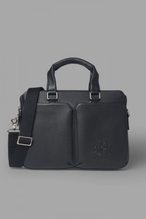 Black La Martina Double-handle Leather Men Briefcase USA | LXD-7605