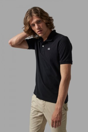 Black La Martina Regular-fit Classic Piqué Men Polo Shirt USA | LLG-0200