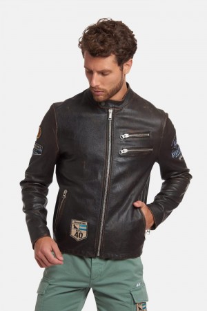 Black La Martina Regular-fit Leather Men Jackets USA | QBU-5109