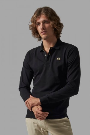 Black La Martina Slim-fit Men Polo Shirt USA | SLS-7023