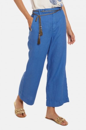 Blue La Martina Regular-fit 100% Linen Women Trousers USA | MFO-3803