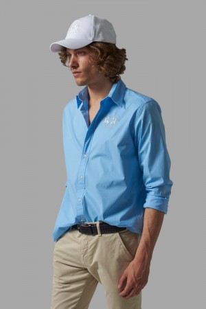 Blue La Martina Regular-fit Cotton Men Shirts USA | THB-5609