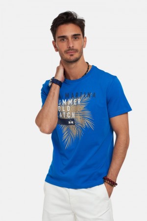 Blue La Martina Regular-fit Cotton Men T Shirts USA | SMB-9324