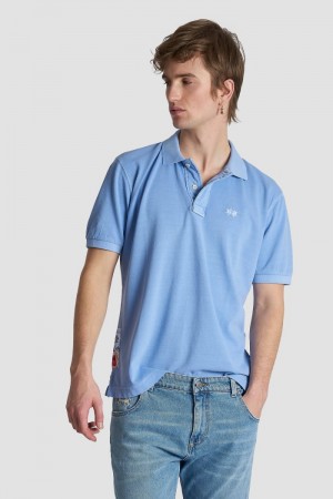 Blue La Martina Short-sleeved Regular-fit Cotton Men Polo Shirt USA | NYI-5236