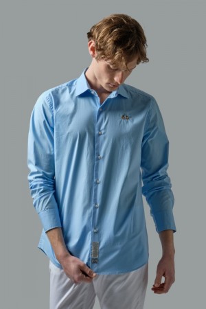 Blue La Martina Slim-fit Stretch Cotton Men Shirts USA | PRX-1153