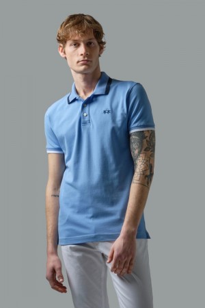 Blue La Martina Slim-fit Stretch Piqué Men Polo Shirt USA | CER-7445