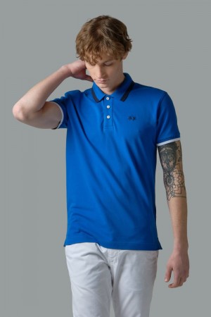 Blue La Martina Slim-fit Stretch Piqué Men Polo Shirt USA | QBL-4920