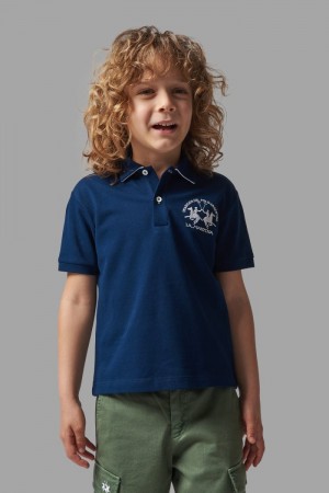 Blue / White La Martina Classic Cotton Kids Polo Shirt USA | NZH-8064