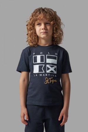 Blue / White La Martina Classic Cotton Kids T Shirts USA | VOX-3346