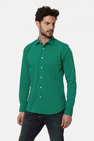 Green La Martina Slim-fit Stretch Cotton Men Shirts USA | DEJ-6946