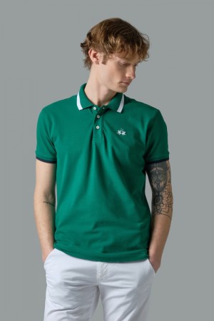 Green La Martina Slim-fit Stretch Piqué Men Polo Shirt USA | TBX-9688