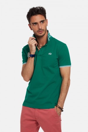 Green La Martina Slim-fit Stretch Piqué Men Polo Shirt USA | AOL-4385