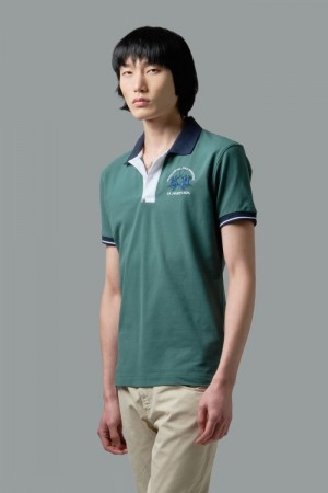 Green La Martina Slim-fit Stretch Piqué Men Polo Shirt USA | LVO-9304