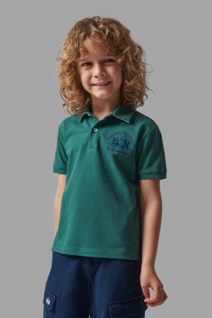 Green / White La Martina Classic Cotton Kids Polo Shirt USA | HCZ-6267