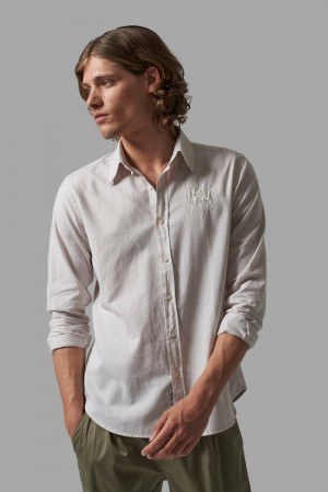 Grey La Martina Slim-fit Linen-blend Men Shirts USA | KJF-3417