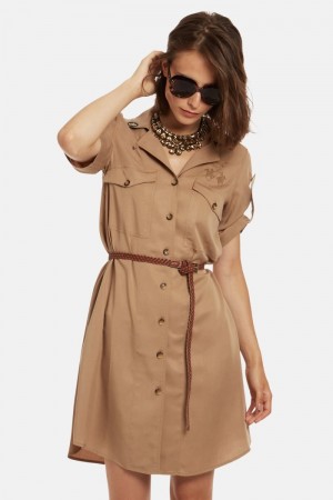 Khaki La Martina Regular-fit Synthetic Fibre Women Shirt Dress USA | TIB-2355