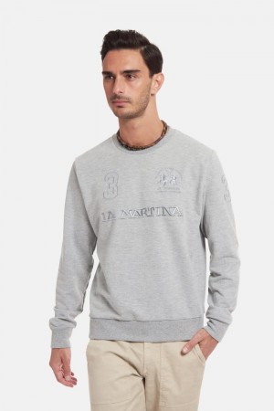 Light Grey La Martina Regular-fit Brushed Cotton Men Sweatshirt USA | KBJ-9777