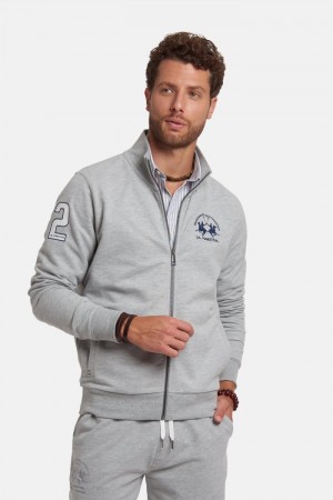 Light Grey La Martina Regular-fit Brushed Cotton Men Sweatshirt USA | WQT-9195