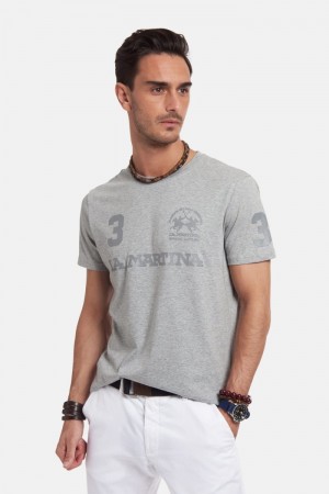 Light Grey La Martina Regular-fit Cotton Men T Shirts USA | QMC-5267