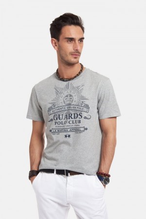 Light Grey La Martina Regular-fit Cotton Men T Shirts USA | AUN-4248