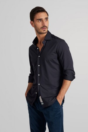 Navy La Martina Custom-fit 100% Cotton Men Shirts USA | SWV-1874