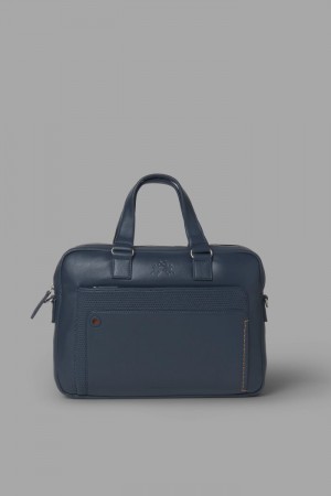 Navy La Martina Double-handle Leather Men Briefcase USA | YAC-7302