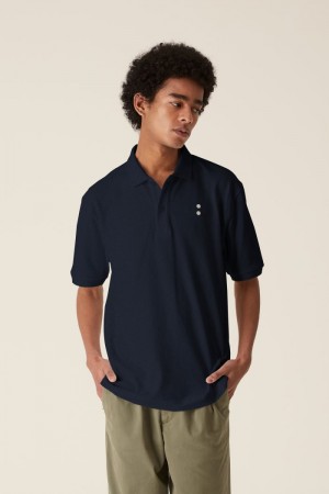 Navy La Martina LMRTN Cotton Polo Shirt USA | XBV-0669