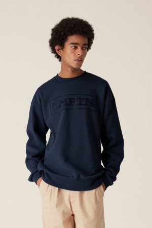 Navy La Martina LMRTN Crew-neck Sweatshirt USA | MOB-5911