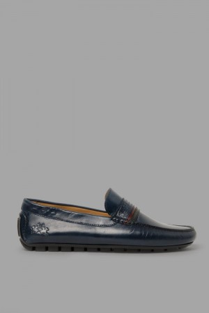 Navy La Martina Leather Men Moccasins USA | RMK-6891