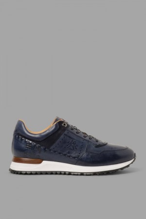 Navy La Martina Leather With A Two-tone Crepe Sole Men Sneakers USA | KSN-1245