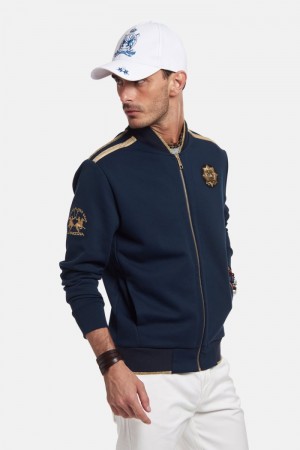 Navy La Martina Regular-fit Brushed Cotton Men Sweatshirt USA | UXZ-6762