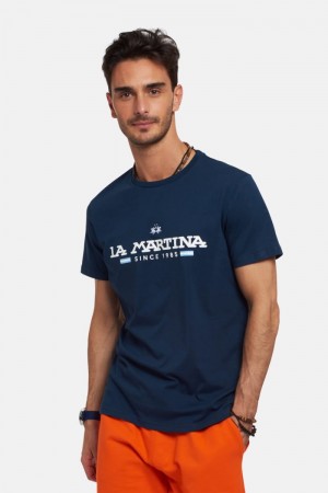 Navy La Martina Regular-fit Cotton Men T Shirts USA | SIK-4333