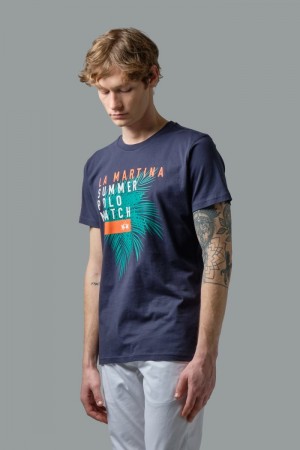 Navy La Martina Regular-fit Cotton Men T Shirts USA | JHA-9907