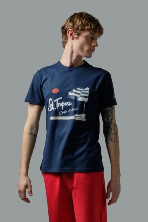 Navy La Martina Regular-fit Cotton Men T Shirts USA | QDV-4348