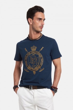 Navy La Martina Regular-fit Cotton Men T Shirts USA | OKO-1569