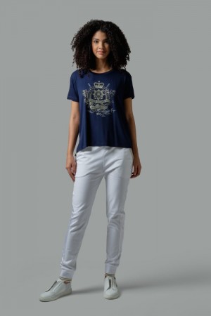 Navy La Martina Regular-fit Stretch Viscose Women T Shirts USA | RCA-8255