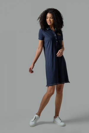 Navy La Martina Regular-fit Women Polo Dress USA | NAA-0880