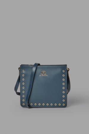 Navy La Martina Round Stud-embellished Leather Women Bags USA | RGS-2976