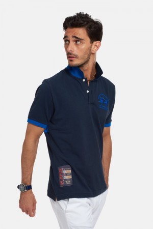 Navy La Martina Short-sleeved Regular Fit Men Polo Shirt USA | YTH-2451