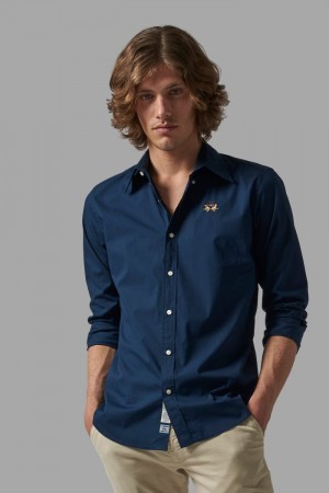 Navy La Martina Slim Fit Men Shirts USA | GSS-9848