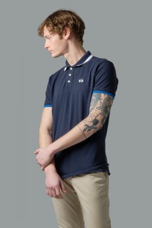 Navy La Martina Slim-fit Stretch Piqué Men Polo Shirt USA | RMD-9179