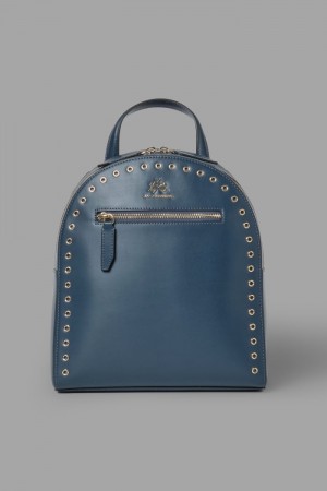 Navy La Martina Stud-embellished Leather Women Backpacks USA | XCM-4739