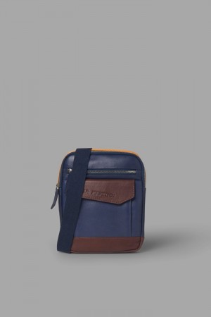 Navy La Martina Two-tone Men Crossbody Bag USA | OHT-0035