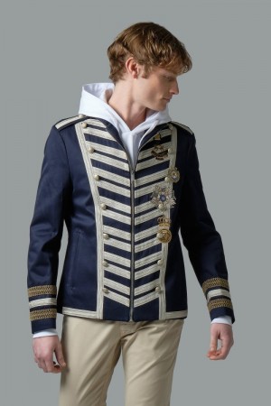 Navy La Martina Zip-up Cotton Men Blazers USA | ZTW-8255