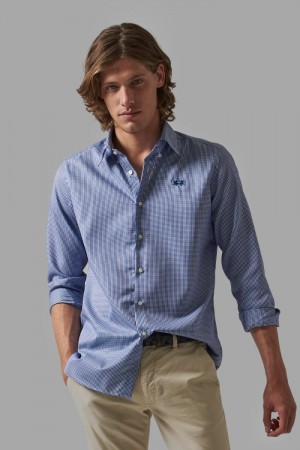 Navy / White La Martina Custom-fit 100% Cotton Men Shirts USA | VWY-4734