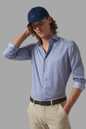 Navy / White La Martina Custom-fit 100% Cotton Men Shirts USA | LCA-6591